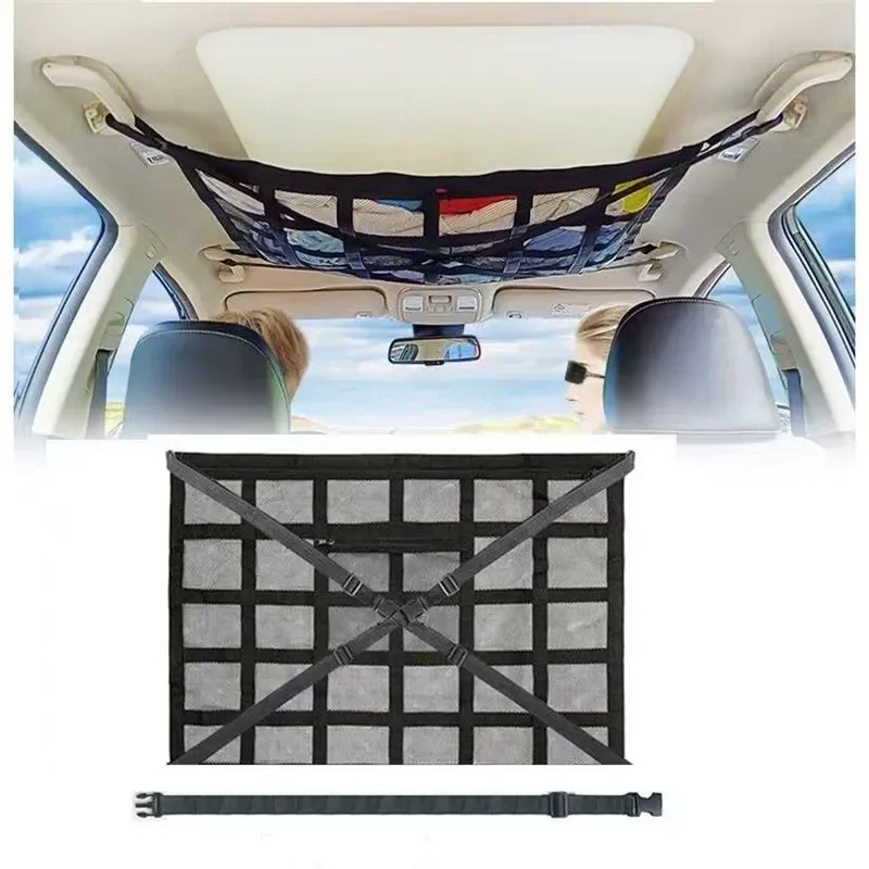 Universal Car Roof Top Ceiling Cargo Storage Net Pocket Mesh Organizer Bag Capervan Anti Sagging Luggage for SUV Van Camping Cab