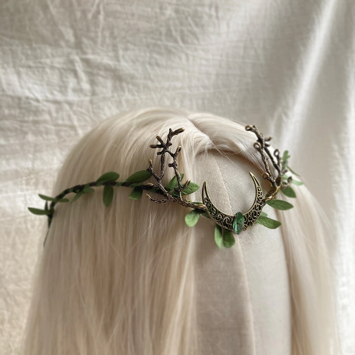 NATSORA Moon Woodland Stirnband Tiara mit Zweigen, Feenkrone, Elfenkrone für Braut, Hochzeit, Feen-Schmetterlingskostüm – Detail 19