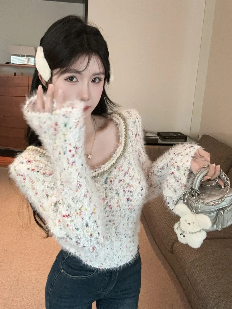 

Корейский стиль, расклешенный мягкий свитер с круглым вырезом и длинными рукавами, женский пуловер с нежной текстурой, топ