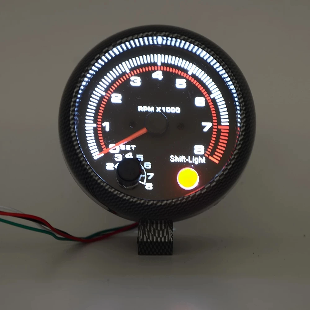 

3.75" 95mm Carbon Electrical Tachometer RPM Gauge With Internal Shift Light 4 6 8 Cylinders