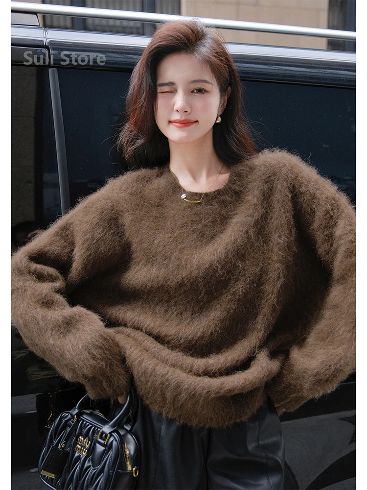 2024 Autumn and Winter New Mid-Length Mink Sweater Women\'s Knitwear Soft Glutinous Thick Idle Style White