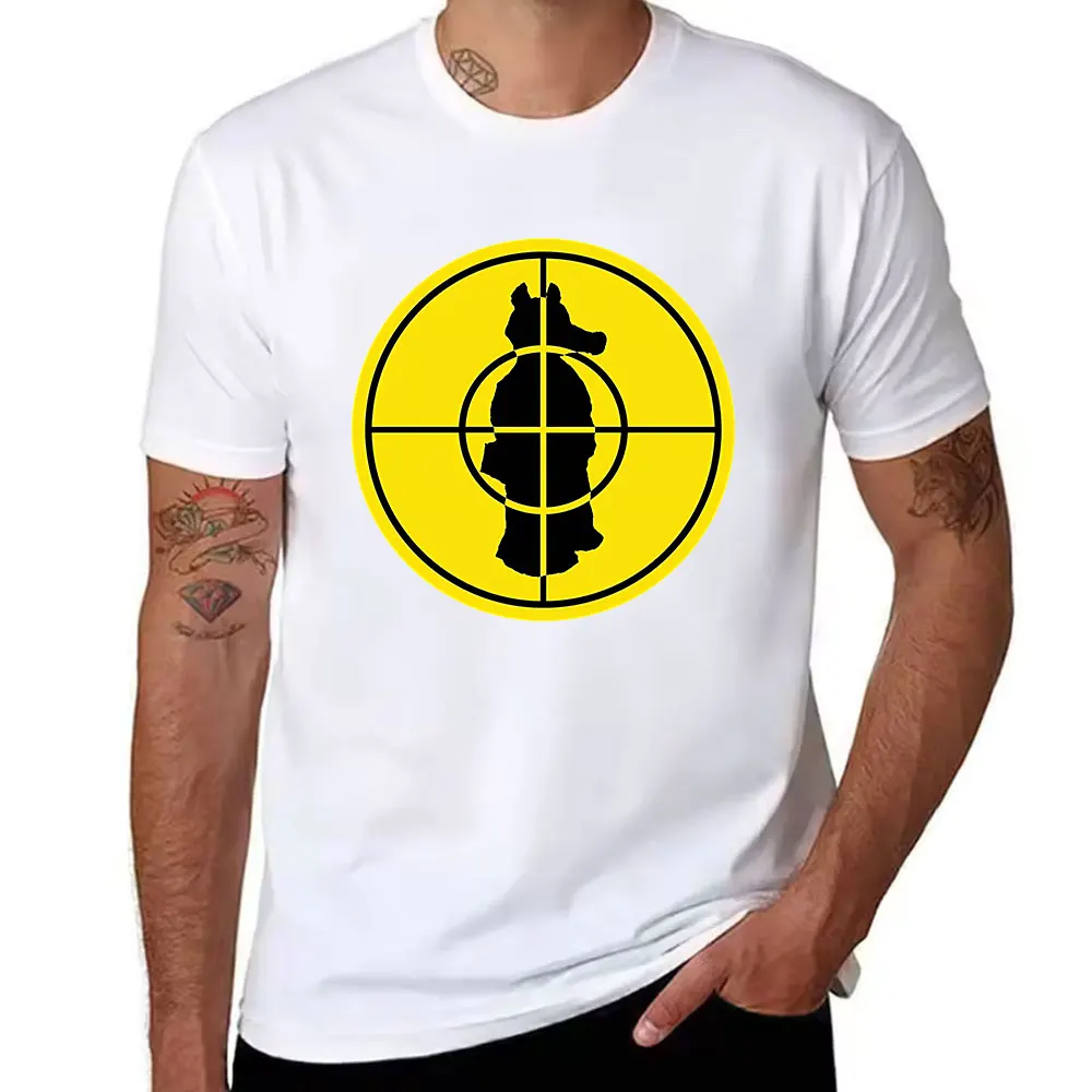 Men's Cotton Short Sleeve T-Shirt with Targeted Dog Silhouette Print, Casual Crew Neck Tee for Daily Wear