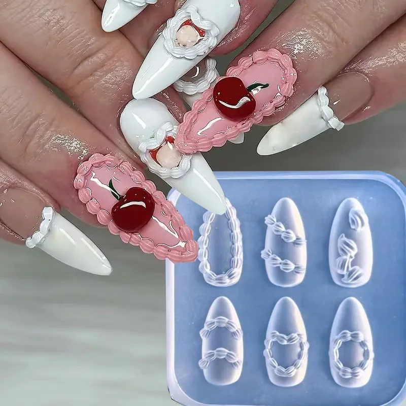 1 unidad de molde para tallar uñas en crema para pastel francés, borde de pastel gótico, crema a rayas, molde para uñas en forma de corazón, herramientas de desmoldeo de uñas de silicona reutilizables DIY *