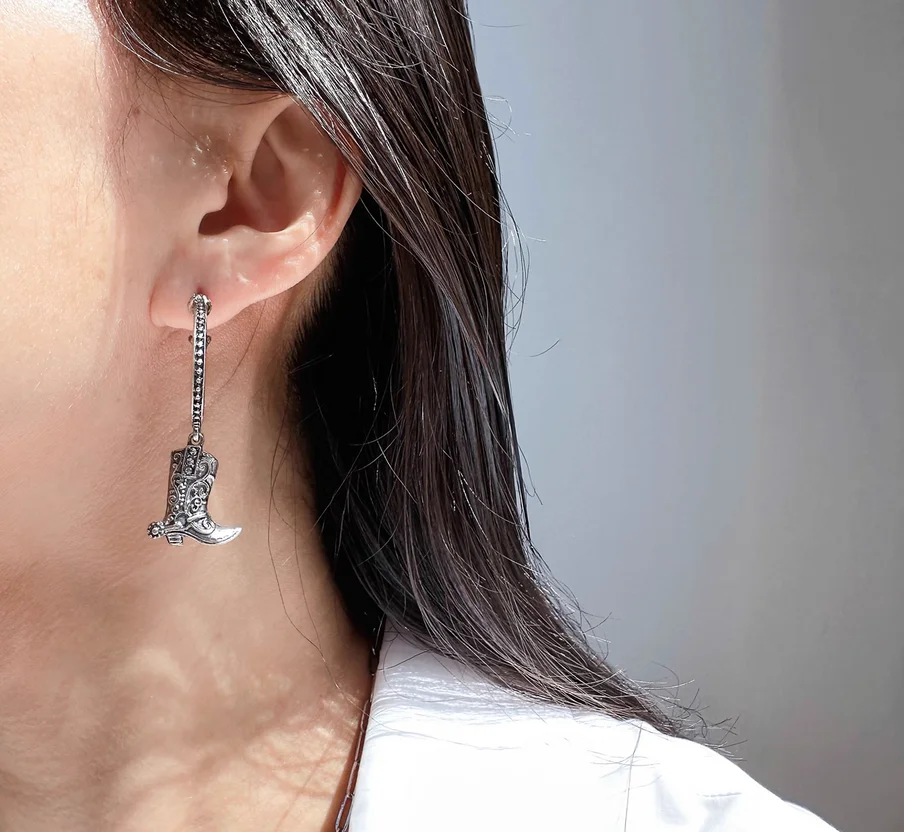 Foreign trade jewelry retro personality Western cowboy boots earrings