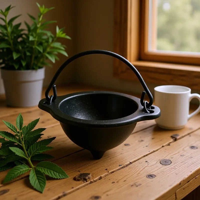 Cast Iron Incense Burner,Cauldron with Handle/Travelling Case, Stick Holder, for Smudging, Ritual, Candle, Vintage Home Decor
