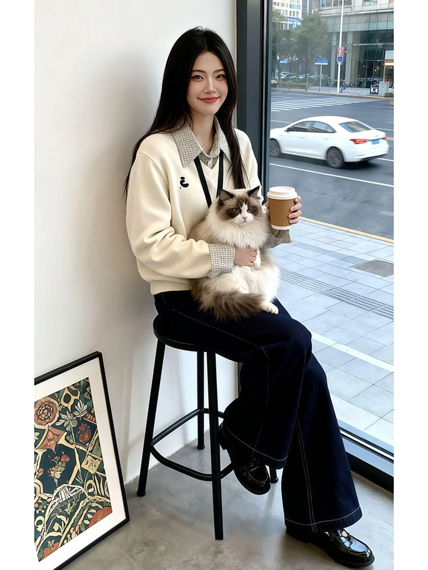 فضفاضة تناسب Ne متماسكة سترة المرأة الخريف الشتاء Faion تنوعا التخسيس كلية Sle أعلى الطبقات تصميم طويل Sve #4