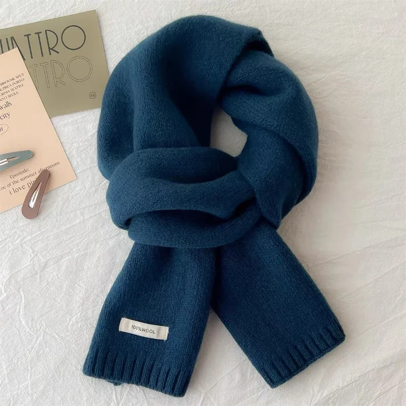 High Quality 100% Wool Scarf Women Pure Wool Simple Design Muffler Men Winter Versatile Solid Shawl Student Couple Warm Shawl 