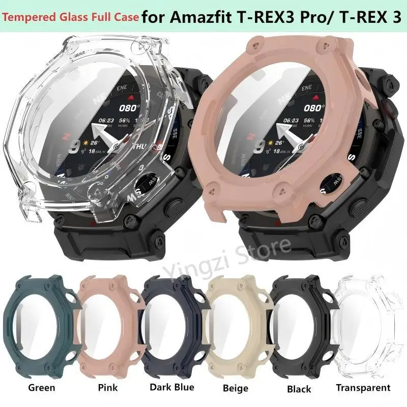 Tempered Glass Case for Amazfit T-REX 3 Pro/ T- Rex3 Smart Watch Full Cover Bumper for Huami Trex3 Pro 44mm 48m Shell Accessoies