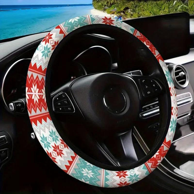 

1pc Nordic Style Snowflake Rhombus Print Car Steering Wheel Cover All-Season Universal Directional Protection