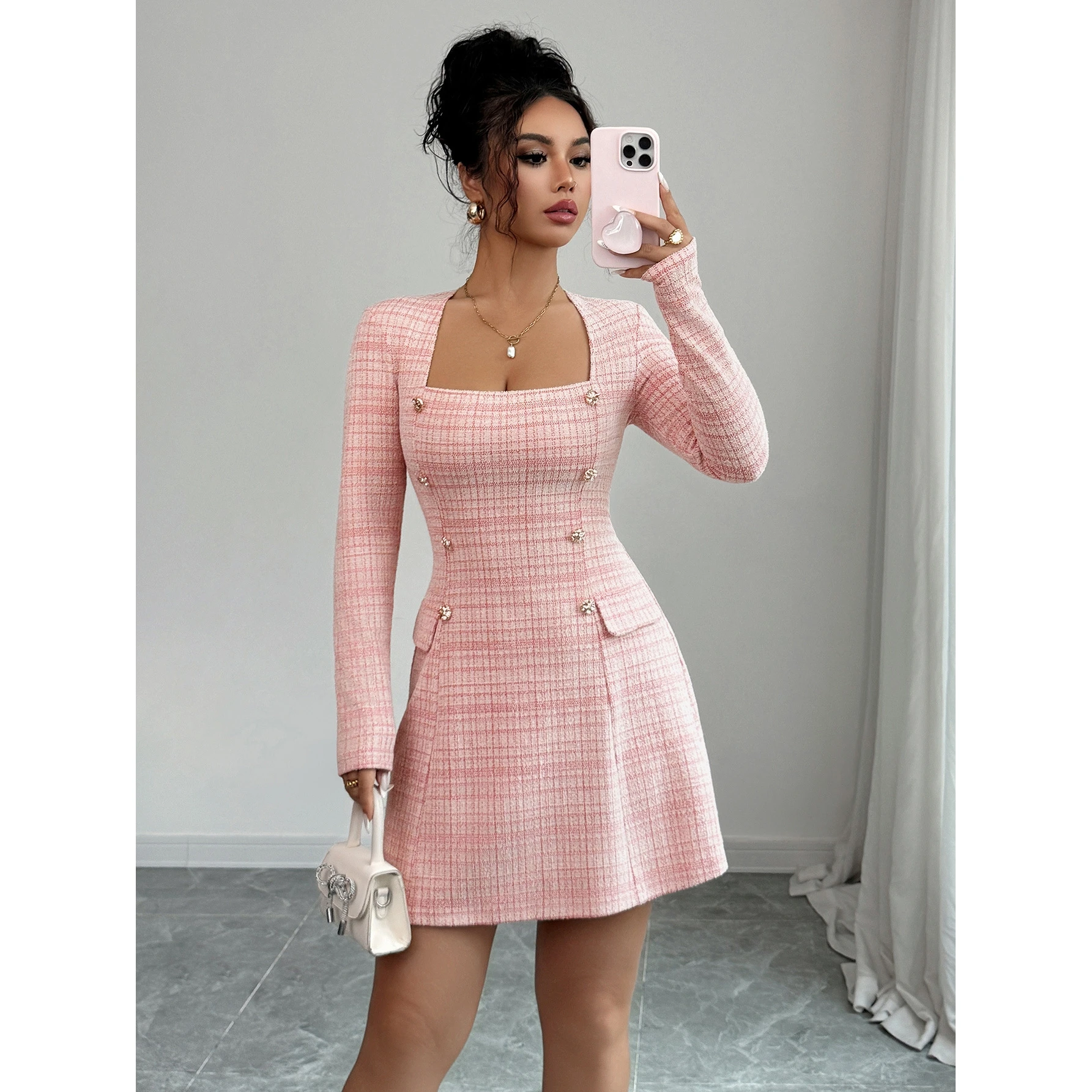 Faionable mat Long Sve Dr Dameskleding Herfst Winter Gebreide stof A-lijn rok Ritssluiting Onafhankelijk...