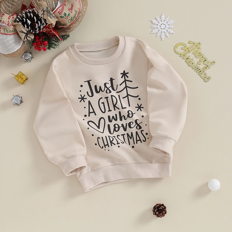 Cute Toddler Girl Christmas Sweatshirts with Festive Print Cozy Long Sleeve Pullover Tops for Baby Winter Outfits