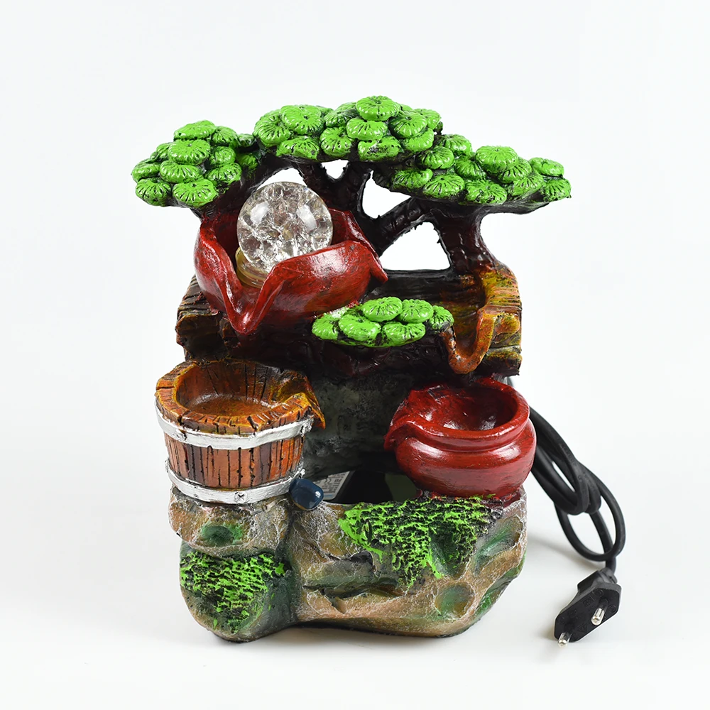 Mountain View Rockery Fountain Water Circulation Small Fish Tank Garden Bonsai Decoration for Home Lucky Feng Shui Ornaments