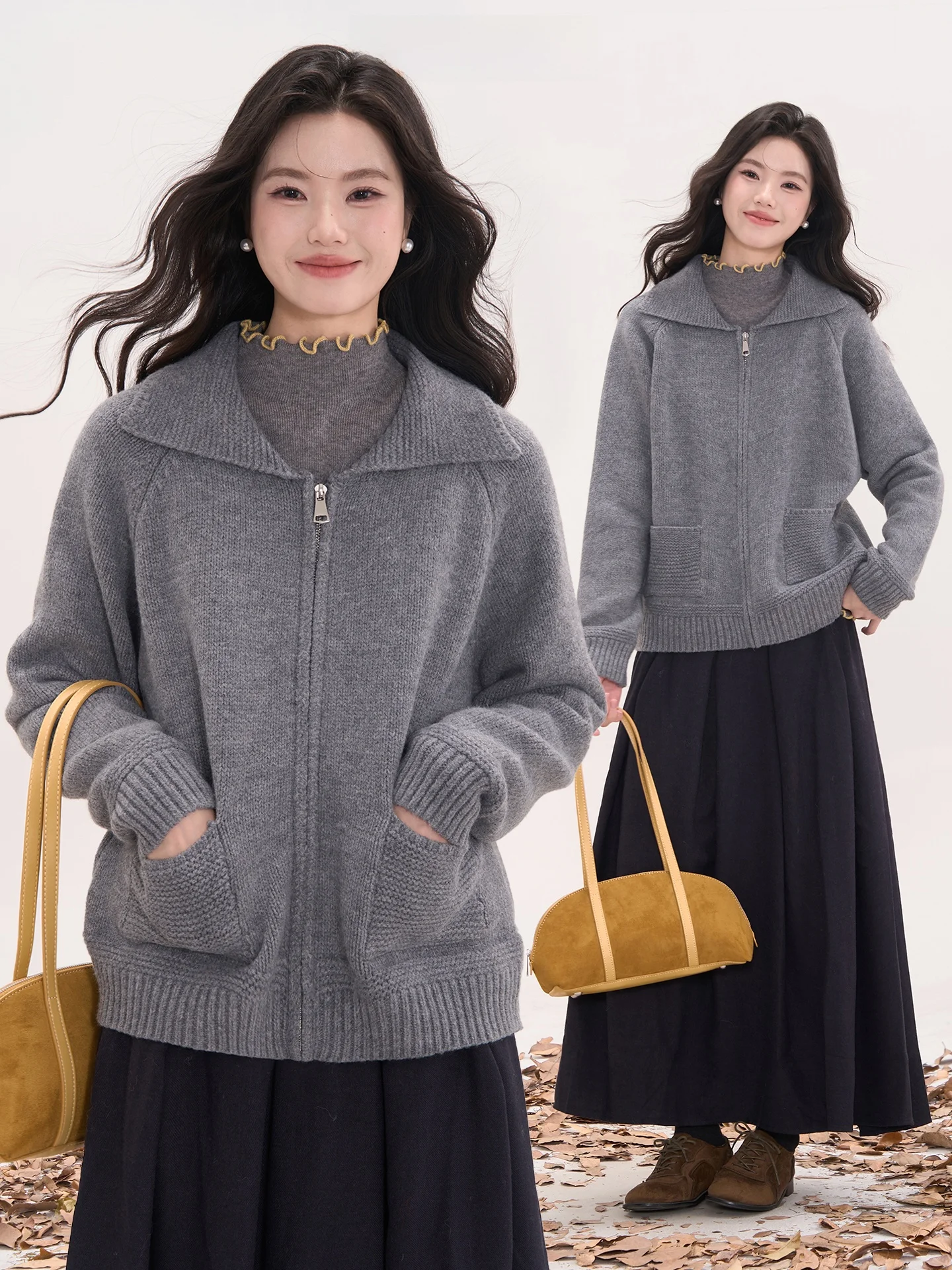 

Вязаный кардиган Heme Ce Lover для женщин, повседневная верхняя одежда с длинными рукавами, утепленный дизайн, застежка-молния