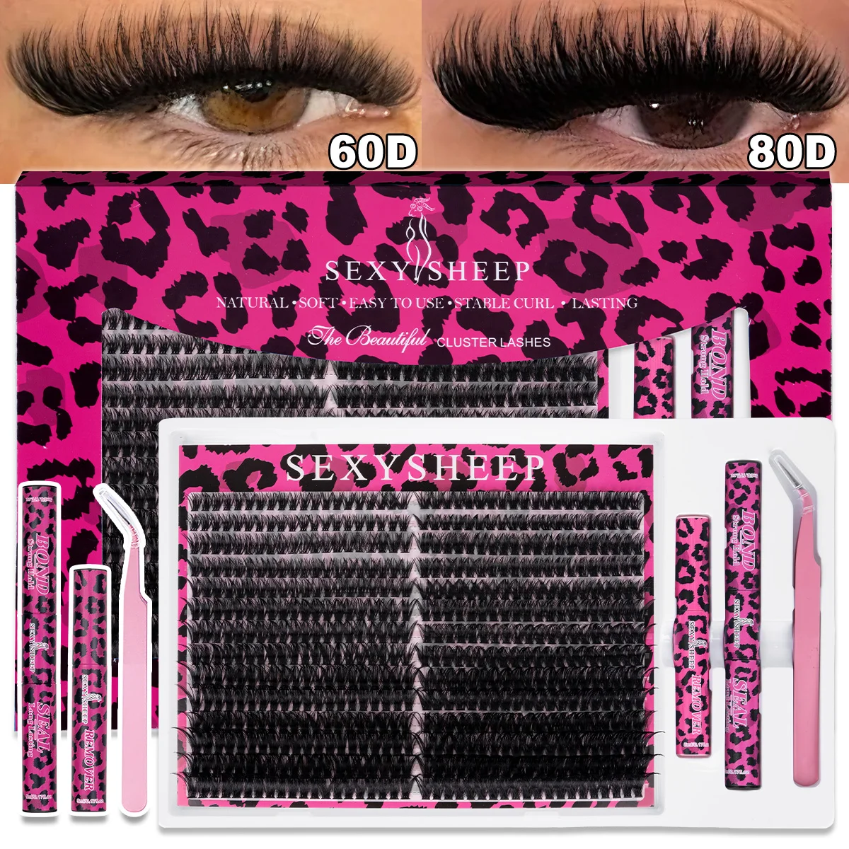 DIY Einzel-Wimpernverlängerungs-Set Dicke, Flauschige Wimpernbüschel D-Curl mit Kleber und Pinzette Halloween-Festival-Geschenk – Detail 9