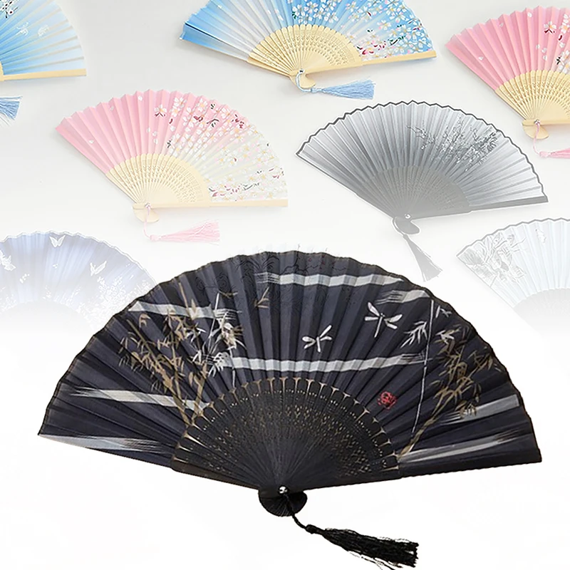 Bamboo Archaic Folding Fan Chinese Style Fan Summer Woman Dance Hand Fan Portable Elegent Flower Handheld Fan Decoration Gifts