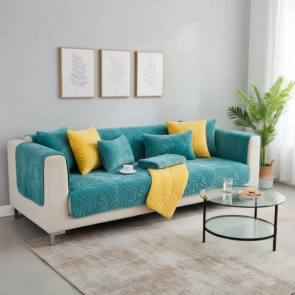 Soild Color Slipcover Corner Sofas Towel Thicken Plush Stripe Couch Cover Living Room Dustproof Pad Winter Warm Sofa Cushion