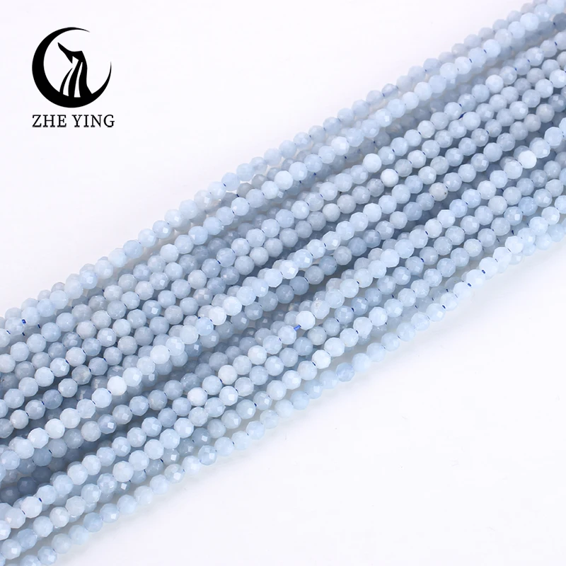 Zhe Ying 3mm Natural Angelite Beads Small Faceted Loose Gemstone Beads for Jewelry Making DIY Accessory 10 Strands/lot