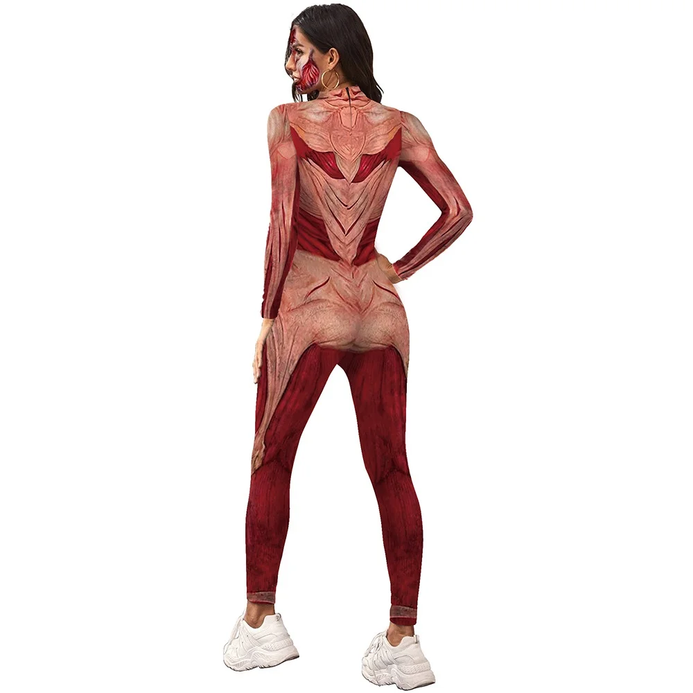 Disfraz de Cosplay de Halloween para hombres y mujeres, mono con estampado 3D de calavera muscular y cuerpo humano, esqueleto