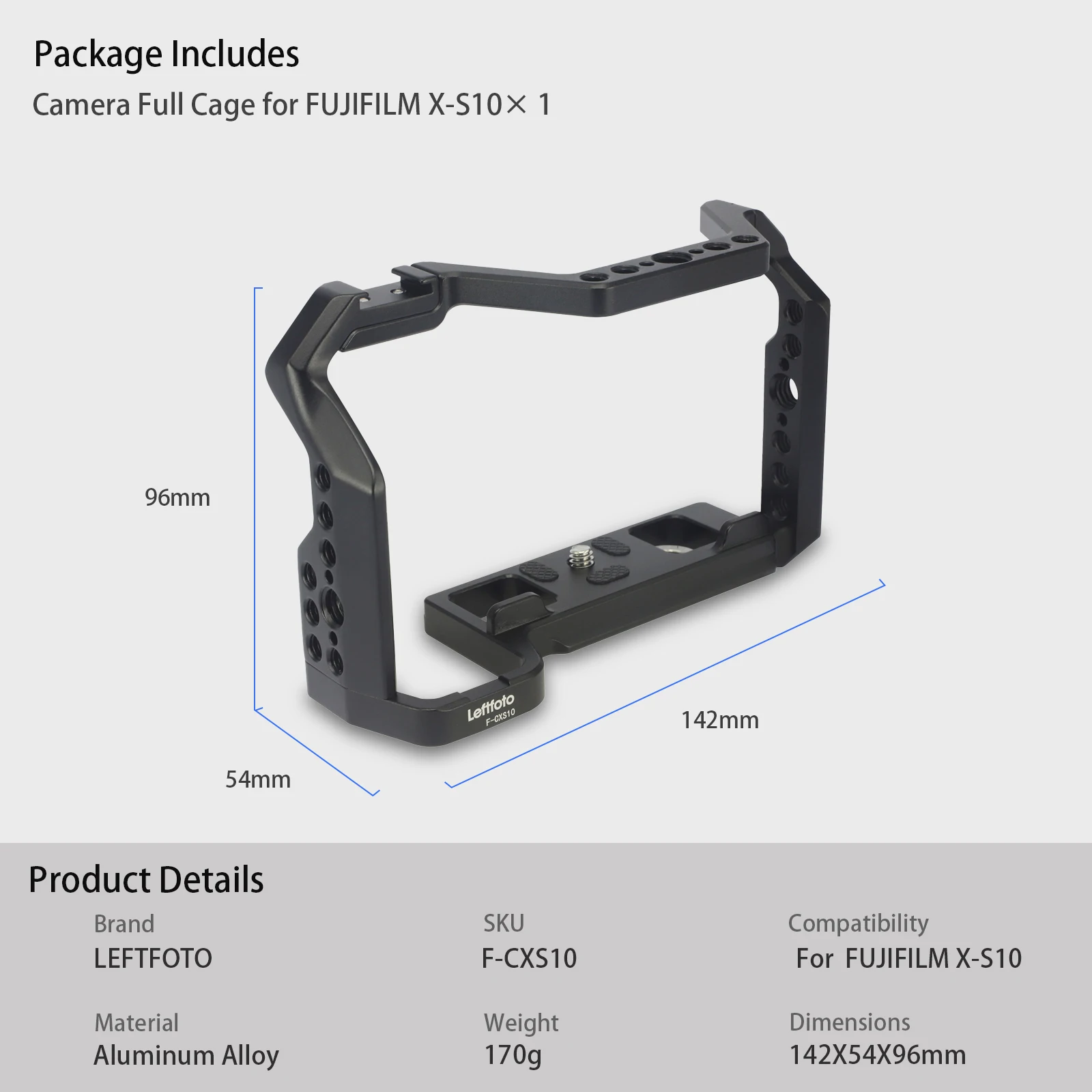 قفص كامل لكاميرا LEFTFOTO لـ FUJIFILM X-S10، ملحقات تصوير دعامة إضاءة للميكروفون، مع حذاء بارد