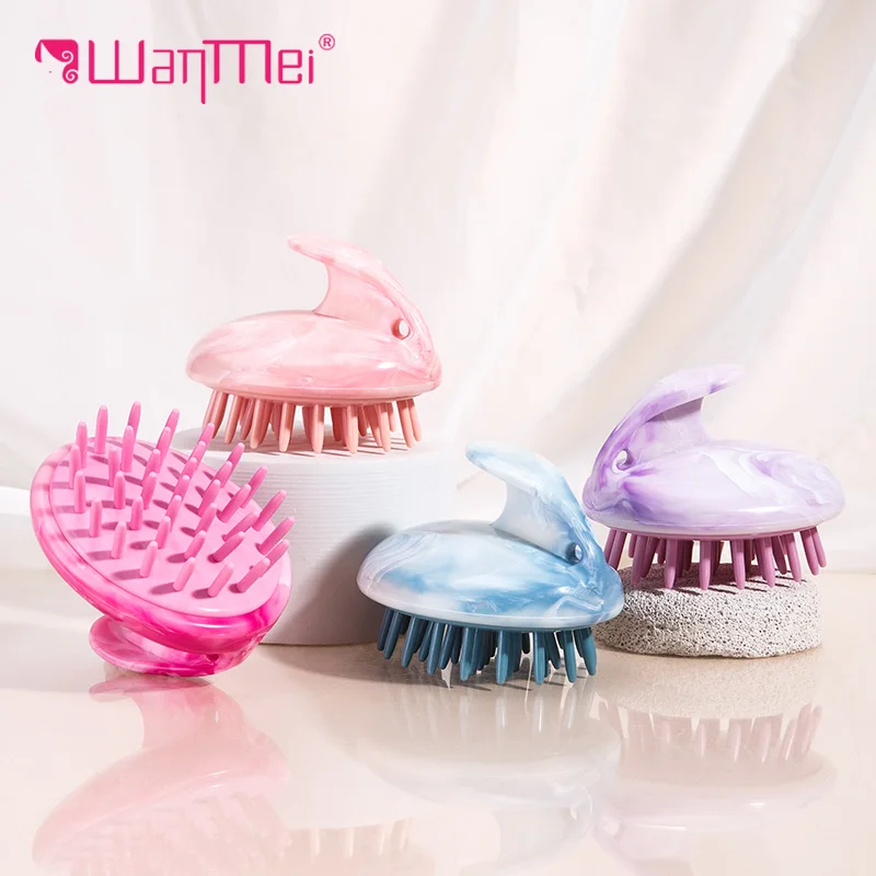 Silicone Scalp Massager Shampoo Brush Marble Pattern Exfoliating Dandruff Removal Promotes Hair Growth Wet Dry Use