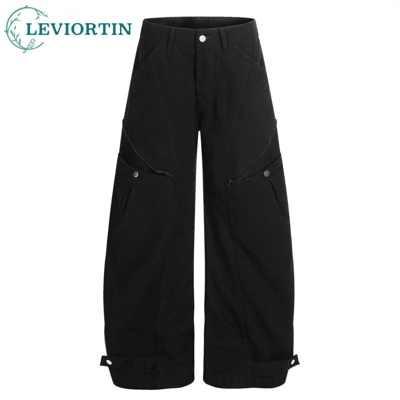 

Американская модная брендовая спецодежда, широкие брюки с изогнутыми ножками, мужские свободные повседневные брюки в стиле Vibe с бахромой и потертыми карманами