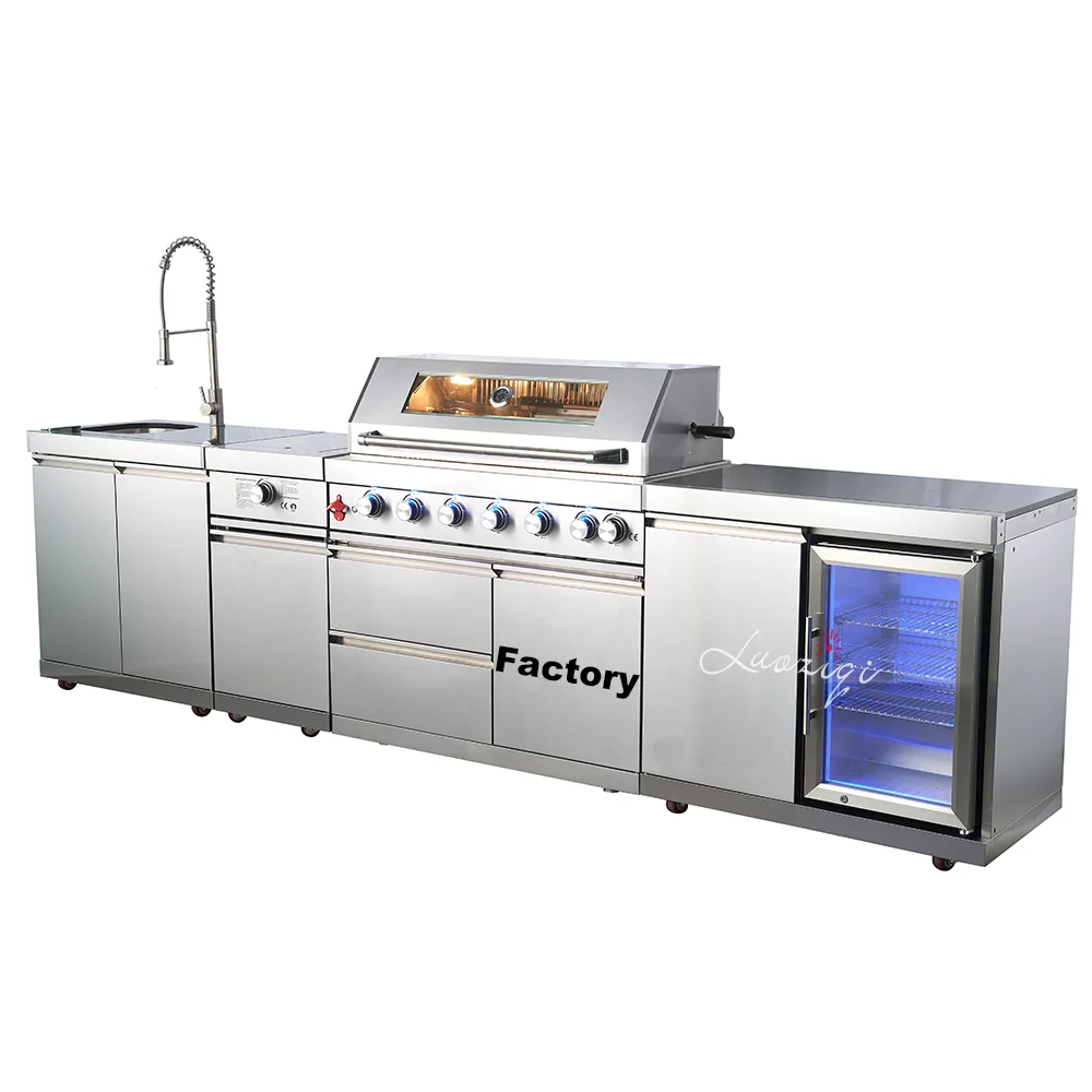 Outdoor Stainless Steel Kitchen Cabinets for Barbecue Cooking Featuring Gas Grill and Pantry Customized for Patio Use