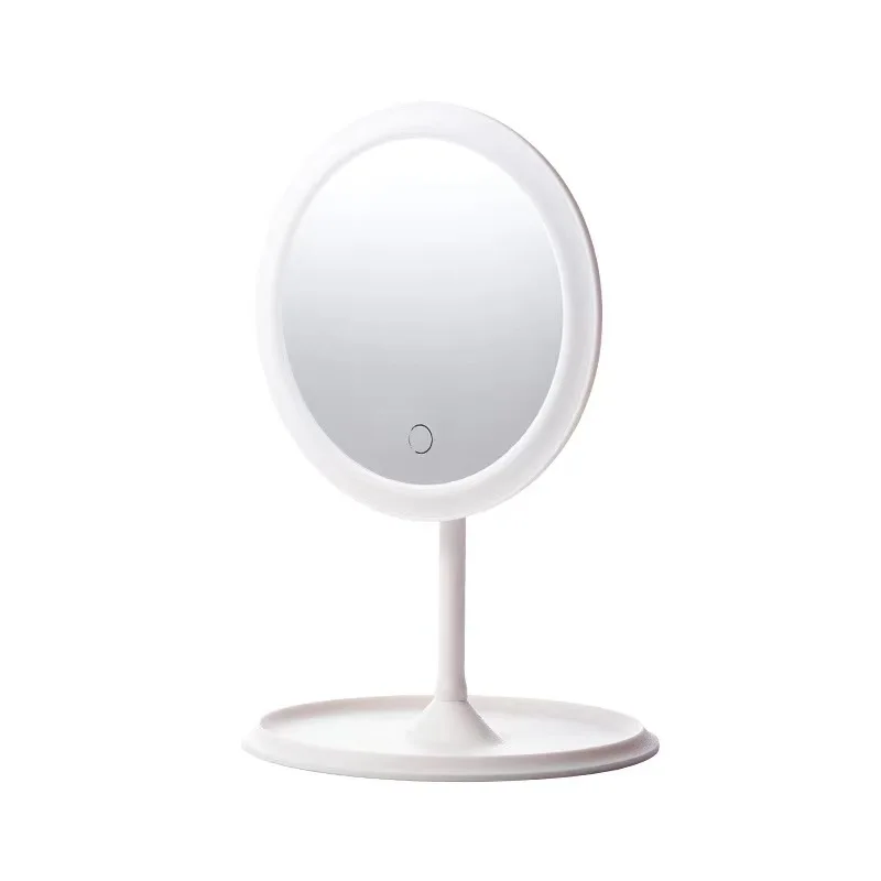 LED Makeup Mirror With Light Lamp With Storage Desktop Rotating Cosmetic Mirror Light Adjustable Dimming USB Vanity Mirror