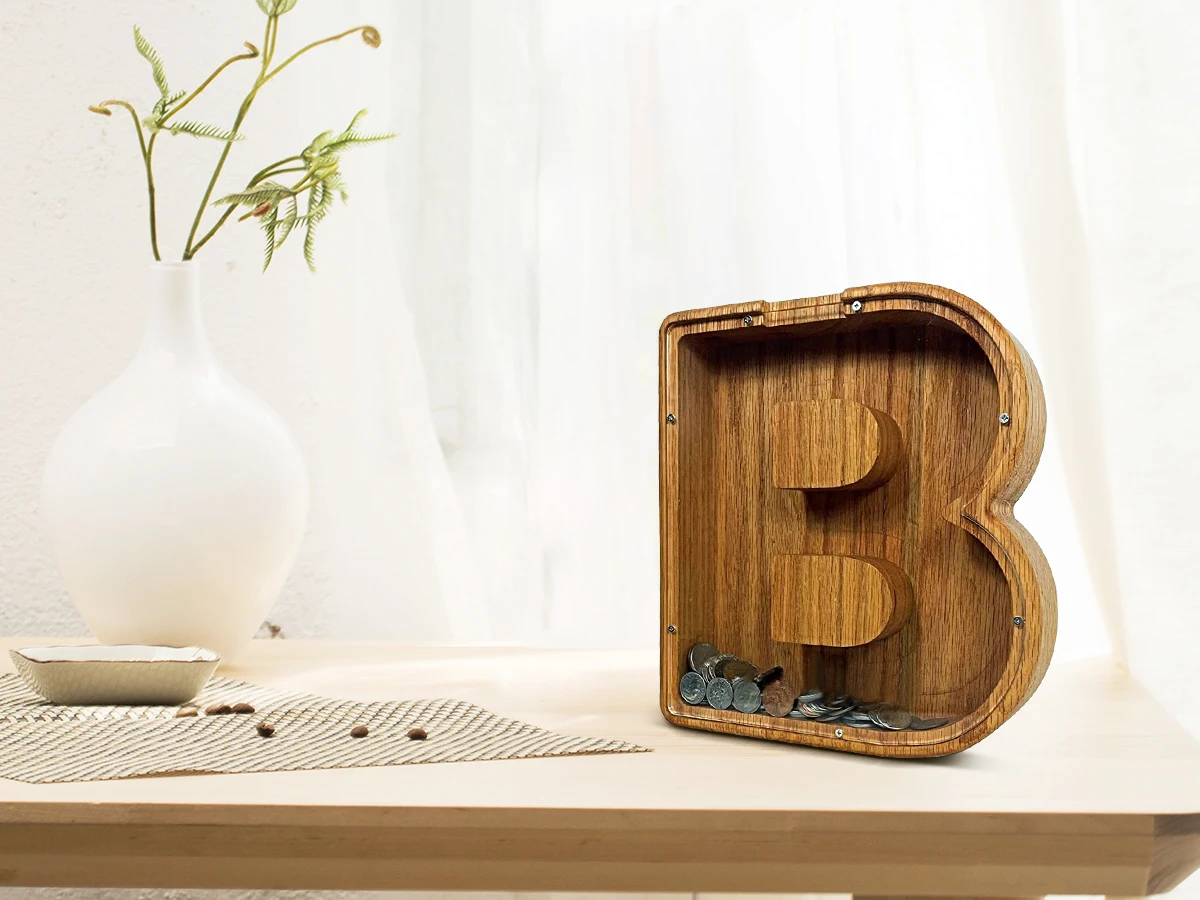 Tirelire Personnalisée en Bois avec Lettres de L'alphabet, Tirelire en Bois Tirelire Pot d'argent Tirelire Économiser de l'argent Boîte d'argent pour Garçons, Filles et Adultes (Lettre - H