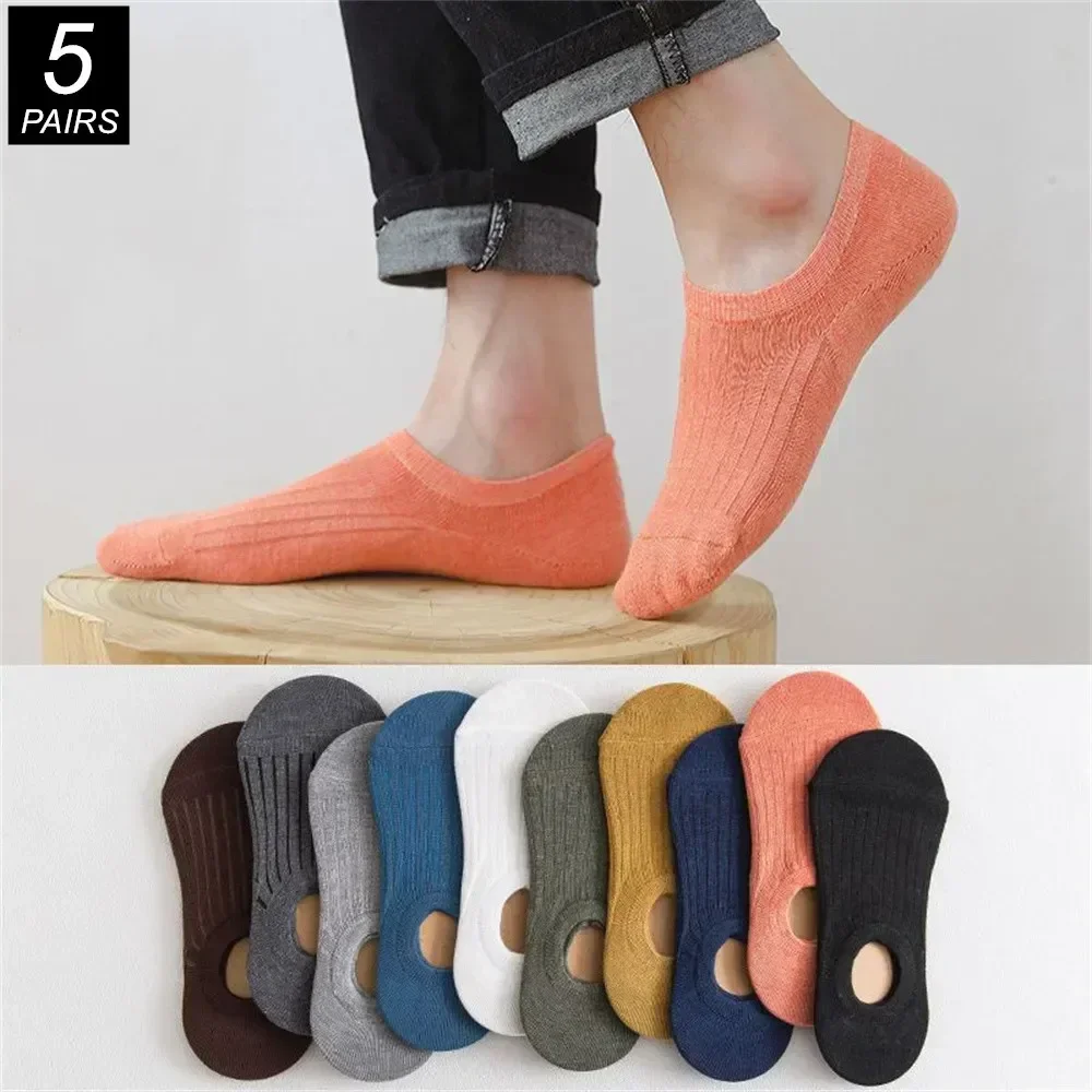 

Boat Invisible Socks Autumn Casual Summer Shallow Silicone 5 Ribbed Mouth Stripe Men Low Cut Short Slip