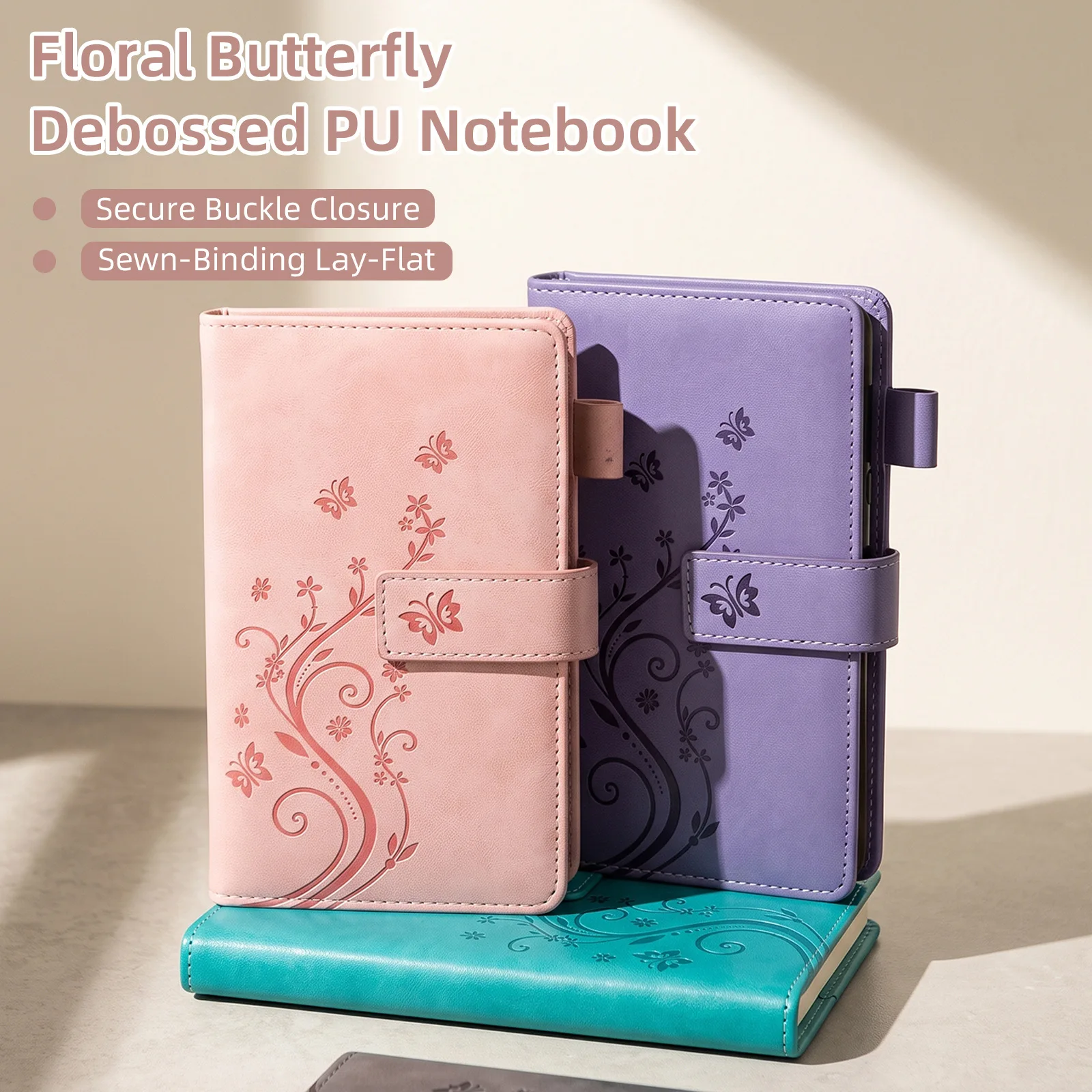 A6 Notebook High-Quality Leather Cover Butterfly Embossed Mini Notebook Portable Pocket Record Journal 192 sheet Stationery