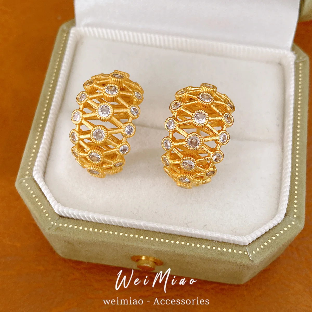 Hollow Lattice Wide Hoop Earrings Textured Gold Finish Sparkling Pave Cubic Zirconia Vintage Chic Daily Accent Accessories