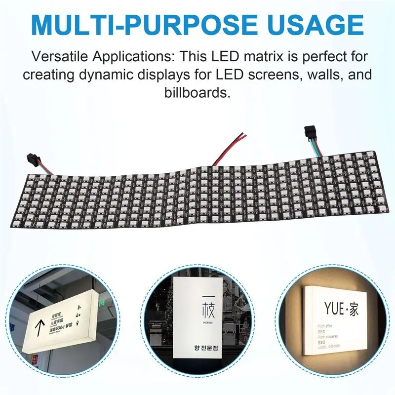ABUG-2X WS2812 Led Programmable Light Individually Addressable Flexible For Video Display, DC5V (8X32)