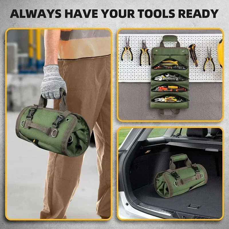 Heavy Duty Portable Soft Tool Storage, Foldable Empty Rollup Organizer with Small Pockets for Him Dad Men Mechanic Welding