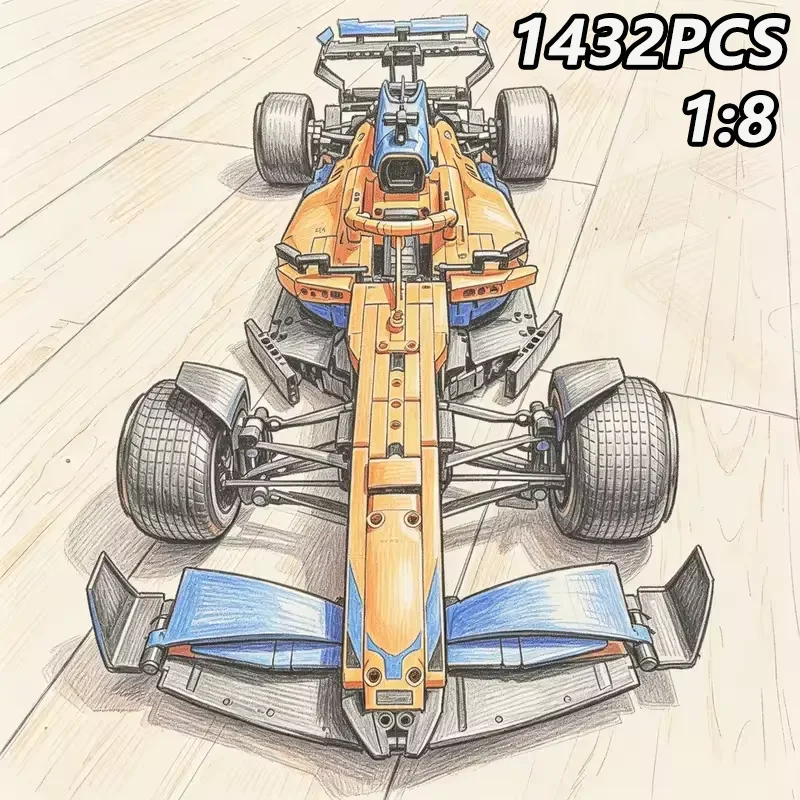 1432Pcs 1:8 Formula Racing Car Building Blocks Model Kit DIY Assembly Vehicle Toys For Adults Hobbyist Collection Birthday Gifts