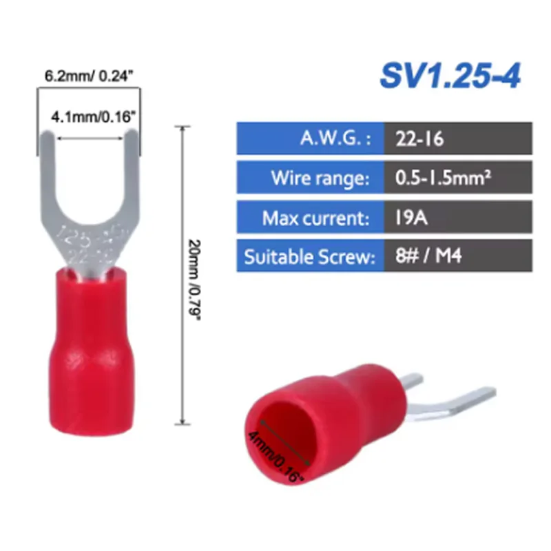 HPXGRC SV1.25-4S Insulated Crimp Terminal Kit, Brass Fork/Ring/Spade Connectors for RC DIY Wiring