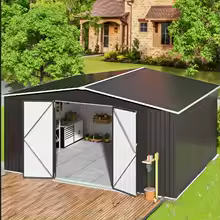 VIWAT 10x10 ft Outdoor Metal Storage Heavy-Duty Frame Shed with Lockable Door