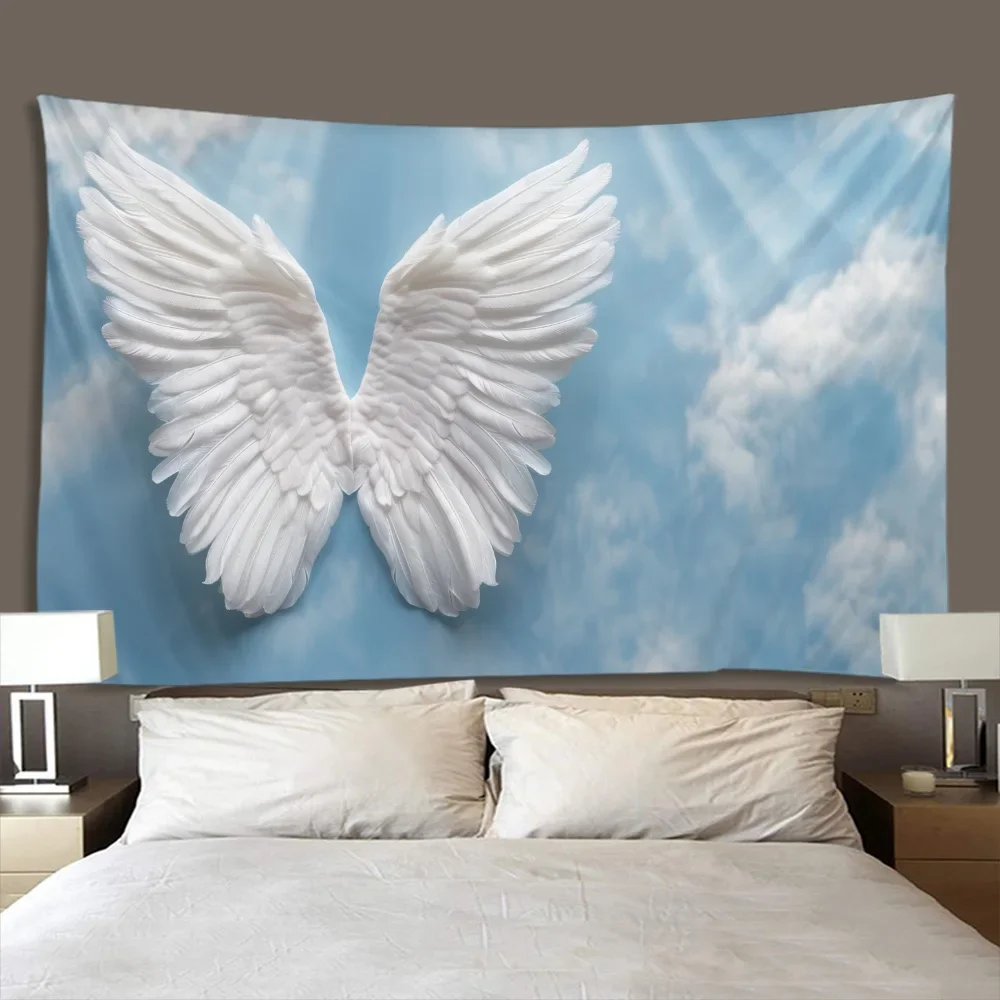 Magical Glowing Wings 2D Printed Tapestry Dreamy Sky Artistic Wall Decoration Ideal for Room Beautification