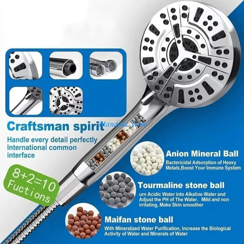 U2JC 10 Settings Showerhead with Hose Top & Handheld Showerhead Pressure Boosting Showerhead Universal Durable