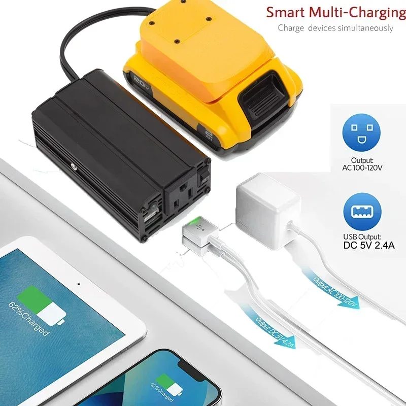 Imagem -03 - Inversor de Alimentação Portátil 200w Compatível com a Bateria Dewalt 20v li Potência sem Fio Confiável dc 20v e Carregamento Rápido