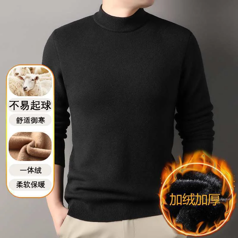 Autumn Winter Men Cashmere Sweater Mock Neck Pullover Basic Wool Bottom Clothing 100% Merino Wool Knitwear Warm Cosy Clothes Top