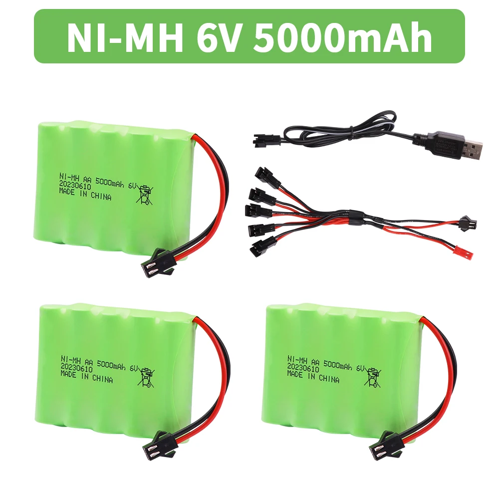 6V 5000mah NiMH Battery with USB Charger For Rc Toys Cars Tank Truck Robots Guns Boats AA Ni-MH 6v Rechargeable Battery Pack