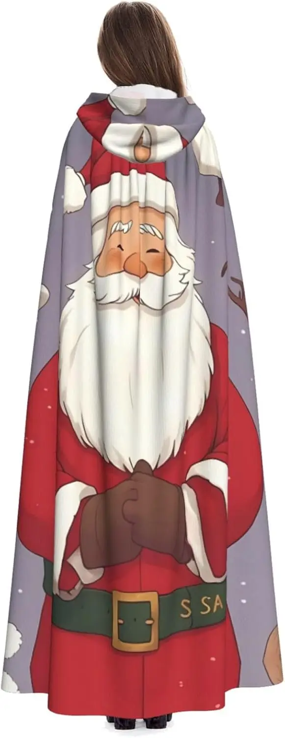 Kerst Kerstman Print Kapmantel, Volwassen Mantel Lange Cape Hoodie voor Kerstmis Halloween Cosplay Kostuums