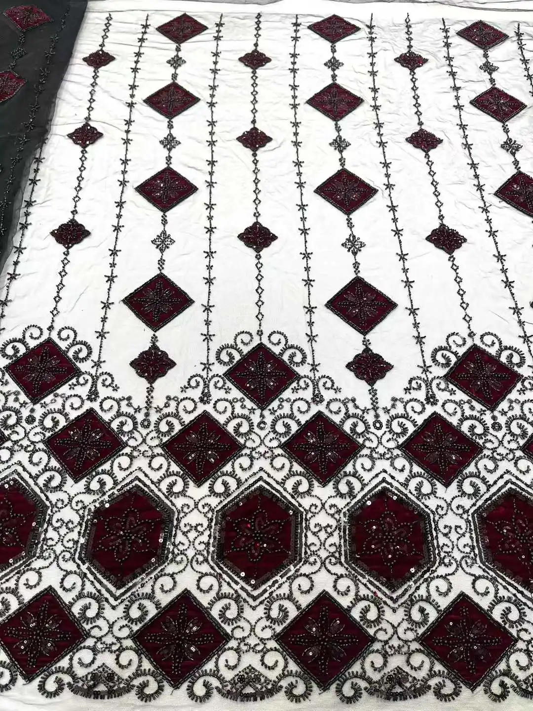 أحدث قماش دانتيل مخملي أنيق شبكي ترتر فرنسي أفريقي عالي الجودة مطرز بالخرز مادة الدانتيل للنساء لفستان الزفاف #2