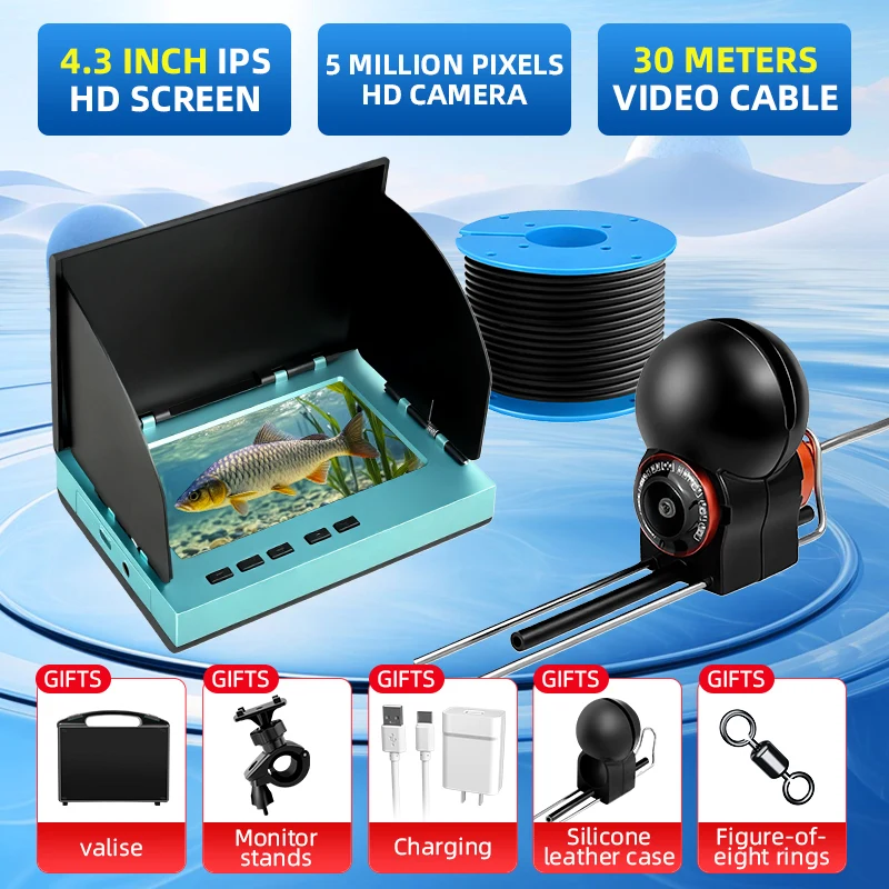 Underwater Fish Viewing Camera 0.6-73m Range HD Visual LCD Display Lithium Battery Powered Video Fish Finder for Boat Fishing