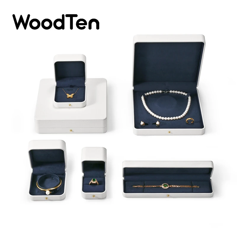WoodTen PU Leather Ring Box Jewelry Organizer Box Ring Earring Box Necklace Pendant Box Proposal Wedding Women Gift Customizable
