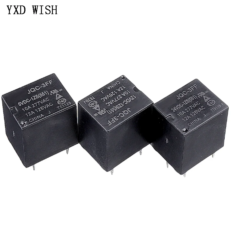 10pcs Mini Relay HF3FF JQC-3FF 005-1ZST 012-1ZST 024-1ZST (555) DC 5V 12V 24V 12A 5PIN HF3FF-005-1ZST Conversion Power Relays