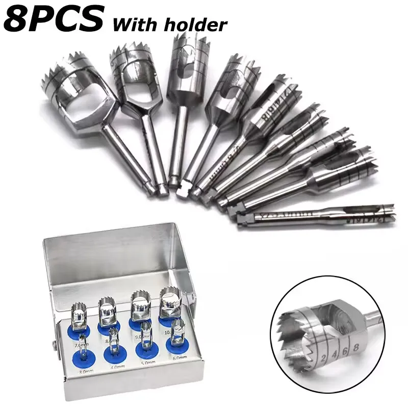 8Pcs/box Dental Implant Trephine Bur Drill Tissue Punch Stainless Steel Planting Tools Surgical for Low Speed Machine