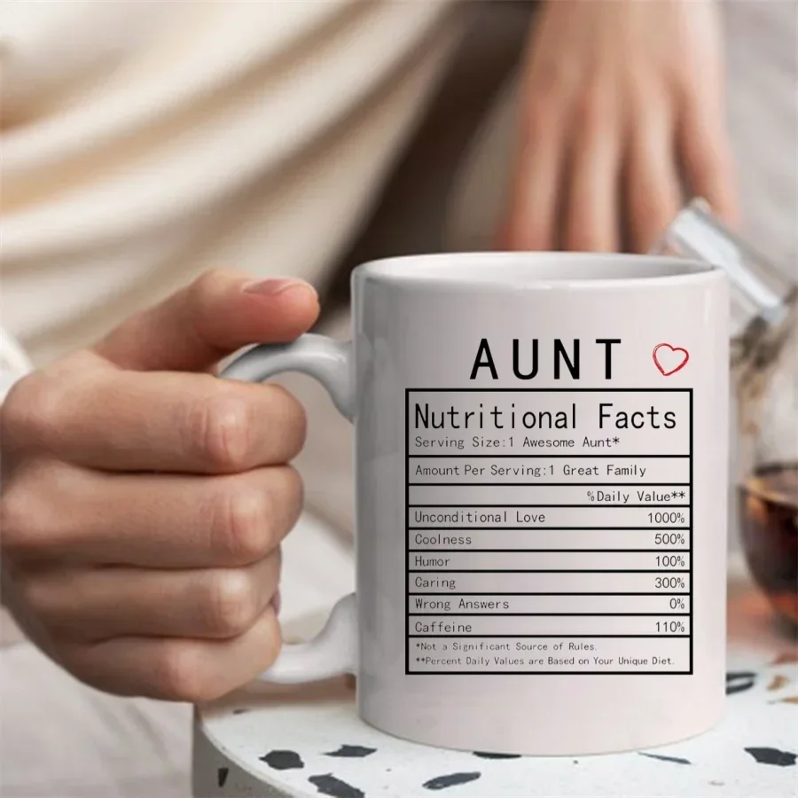 Aunt Nutritional Facts Mugs For Aunt Auntie from Nephew Niece Birthday Novelty Coffee Ceramic Tea Cups White