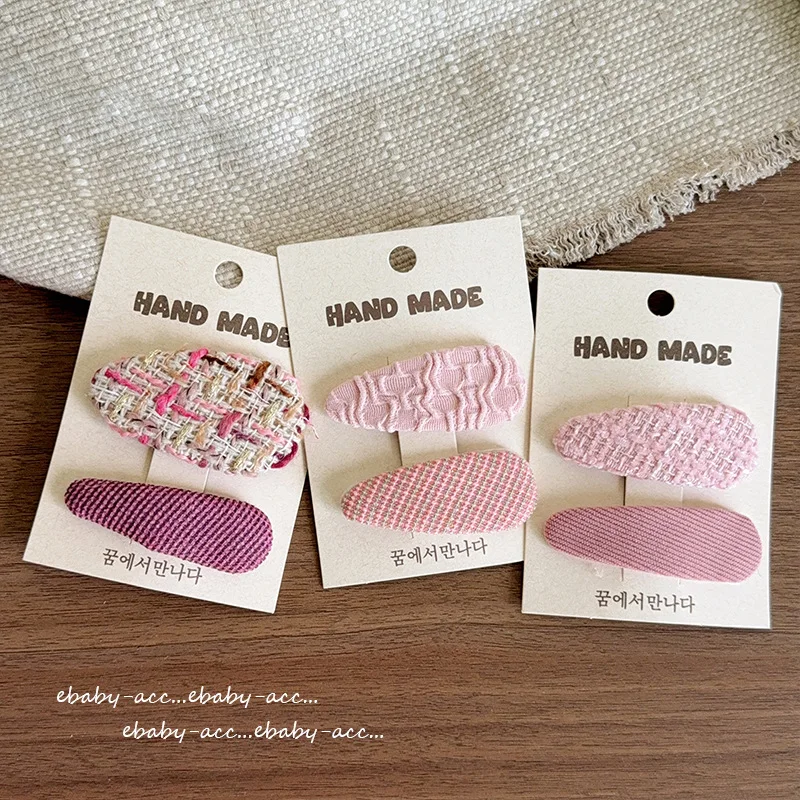 Hair Clips Rose Pink Plaid Lovely 2 Piece Metal BB Barrettes Korean Style Non Slip Soft Grip for Kids Girls Side Bangs Party