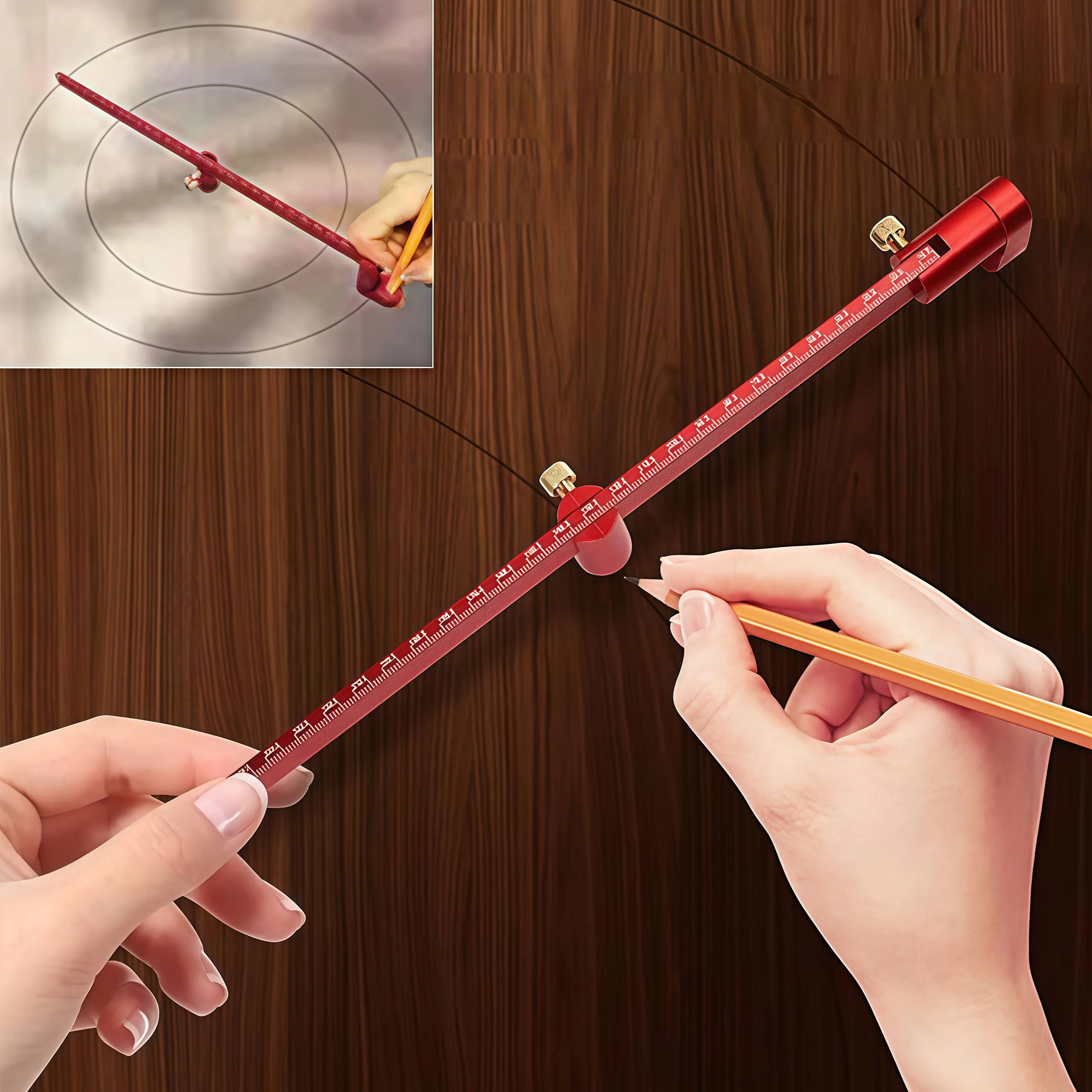 Adjustable Drawing Circle Metric Ruler, Aluminum Compass Scribe Center Finder,Carpentry Fixed-Point Circle Line Marking Gauge